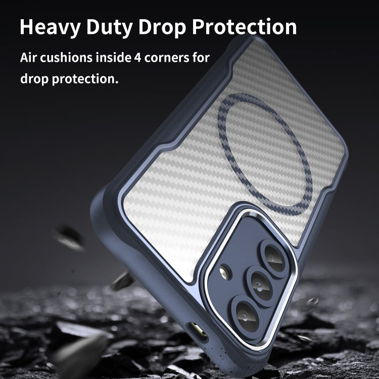 For Samsung Galaxy S25 5G Carbon Fiber Texture MagSafe Translucent Phone Case(Blue) by buy2fix