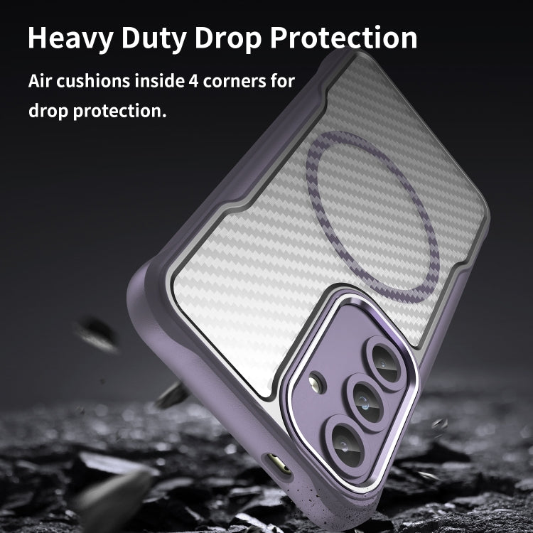 For Samsung Galaxy S25 5G Carbon Fiber Texture MagSafe Translucent Phone Case(Purple) by buy2fix