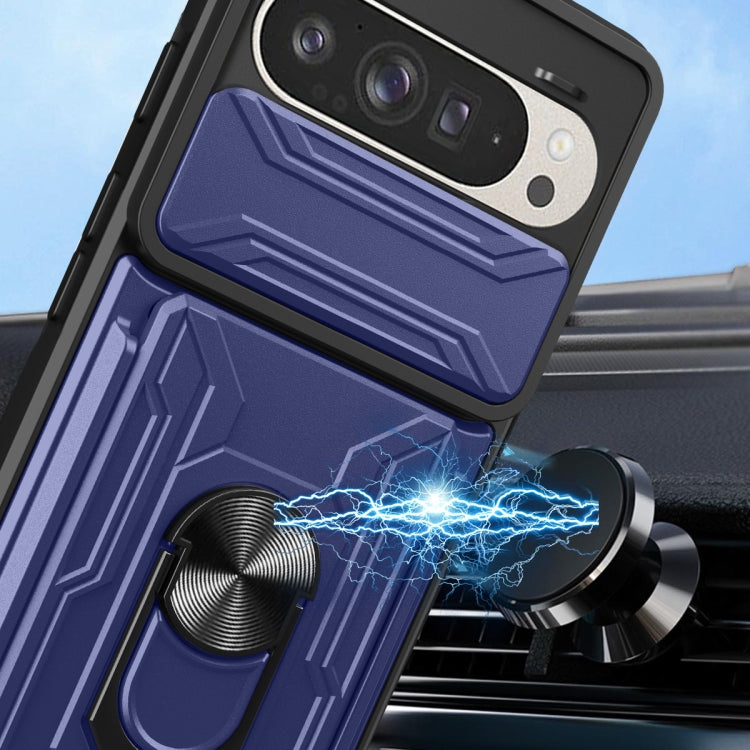 For Google Pixel 9 / 9 Pro Sliding Camshield TPU+PC Phone Case with Card Slot(Dark Green) by buy2fix