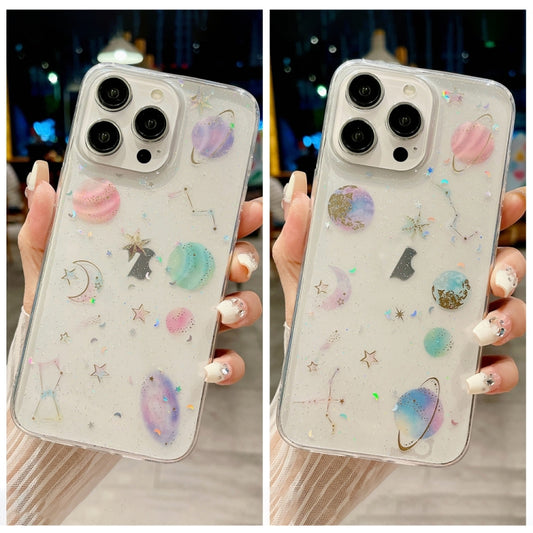 For iPhone 16 Pro Max Cosmic Star Glitter Epoxy TPU Phone Case(Transparent Purple) by buy2fix