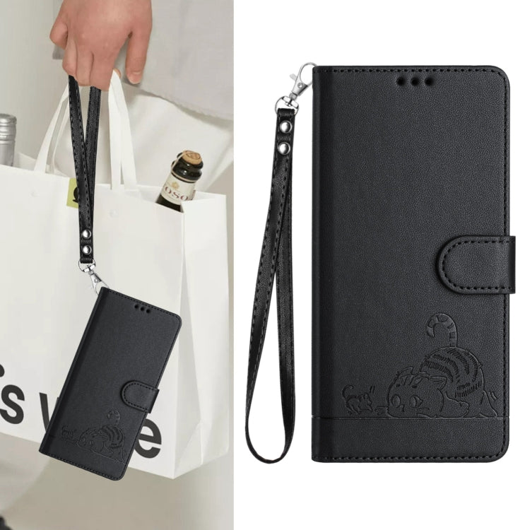 For Samsung Galaxy S25+ 5G Cat Rat Embossed Pattern RFID Leather Phone Case with Lanyard(Black) by buy2fix