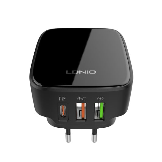 LDNIO Q334 32W Type-C + Dual USB Port Charger with 1m USB-C / Type-C Data Cable, Plug Type:EU Plug(Black) by LDNIO