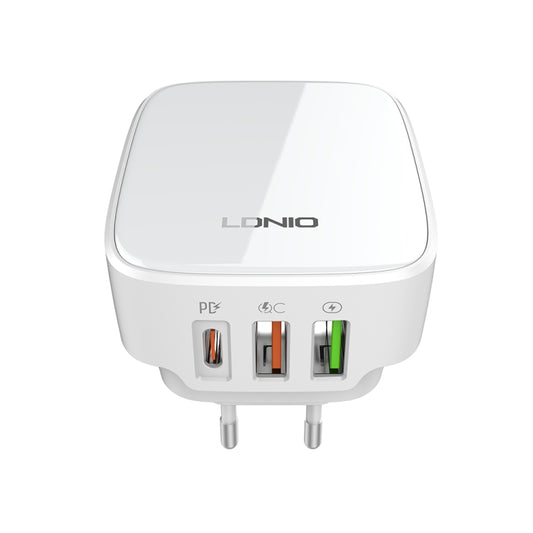 LDNIO Q334 32W Type-C + Dual USB Port Charger with 1m USB-C / Type-C to USB-C / Type-C Data Cable, Plug Type:EU Plug(White) by LDNIO