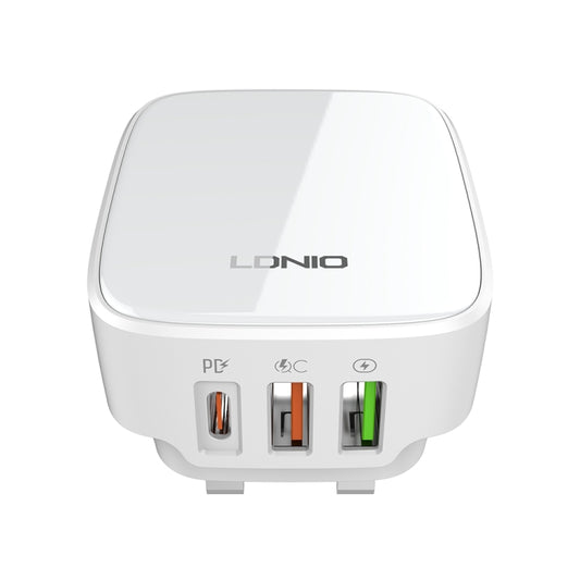 LDNIO Q334 32W Type-C + Dual USB Port Charger with 1m USB-C / Type-C to 8 Pin Data Cable, Plug Type:UK Plug(White) by LDNIO