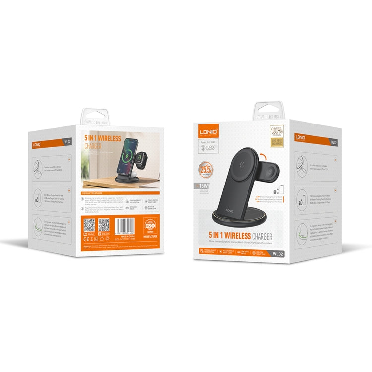 LDNIO WL02 25.5W 5 in 1 MagSafe Wireless Charger with 30cm Type-C Cable(Black) by LDNIO