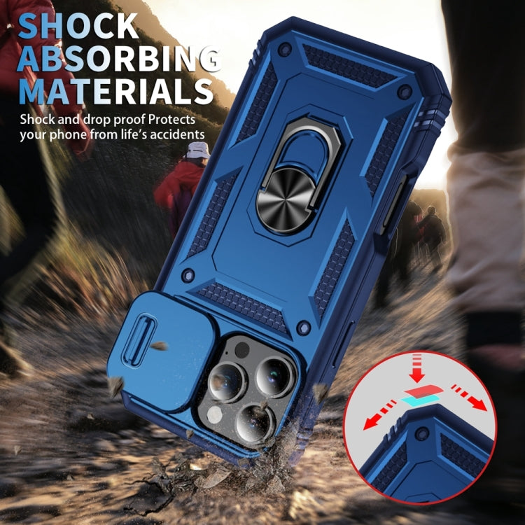 For iPhone 16 Pro Max Sliding Camshield TPU + PC Phone Case with Holder(Navy Blue) by buy2fix