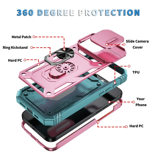 For iPhone 16 Pro Max Sliding Camshield TPU + PC Phone Case with Holder(Pink+Green) by buy2fix
