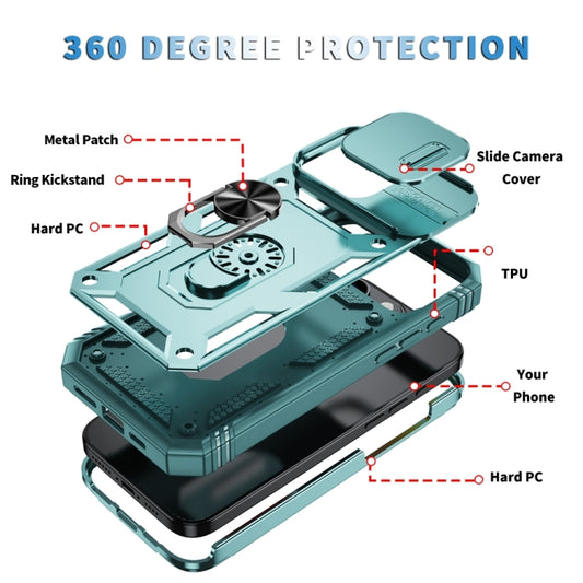 For iPhone 16 Pro Max Sliding Camshield TPU + PC Phone Case with Holder(Green) by buy2fix