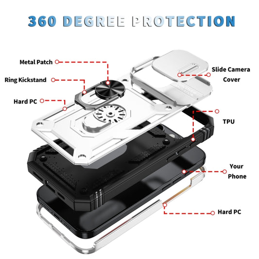 For iPhone 16 Pro Sliding Camshield TPU + PC Phone Case with Holder(White+Black) by buy2fix