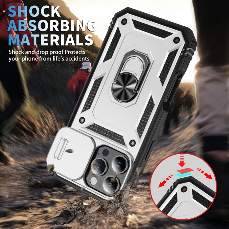 For iPhone 16 Pro Sliding Camshield TPU + PC Phone Case with Holder(White+Black) by buy2fix