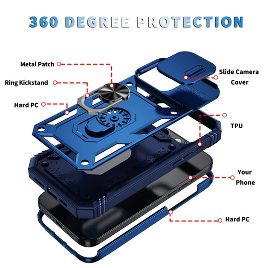 For iPhone 16 Pro Sliding Camshield TPU + PC Phone Case with Holder(Navy Blue) by buy2fix