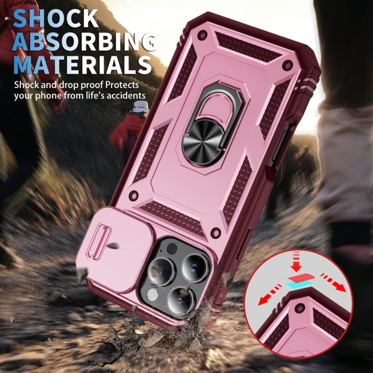 For iPhone 16 Pro Sliding Camshield TPU + PC Phone Case with Holder(Pink+Rose Red) by buy2fix