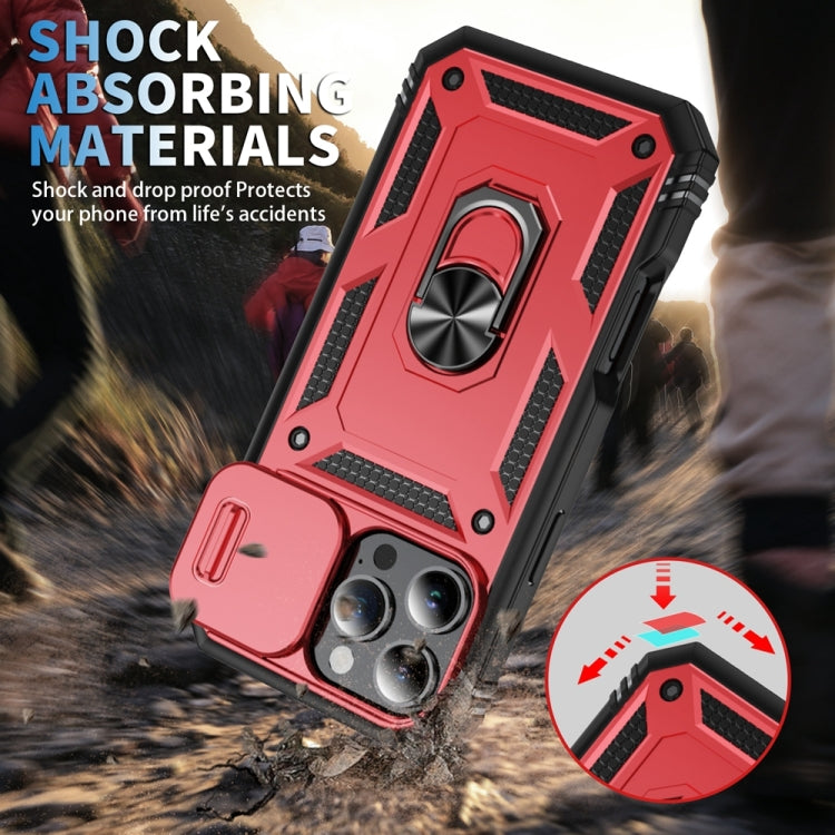 For iPhone 16 Pro Sliding Camshield TPU + PC Phone Case with Holder(Red+Black) by buy2fix