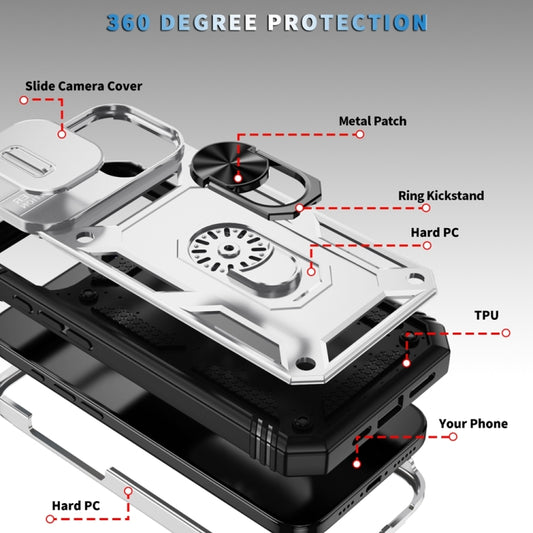 For iPhone 16 Plus Sliding Camshield TPU + PC Phone Case with Holder(White+Black) by buy2fix