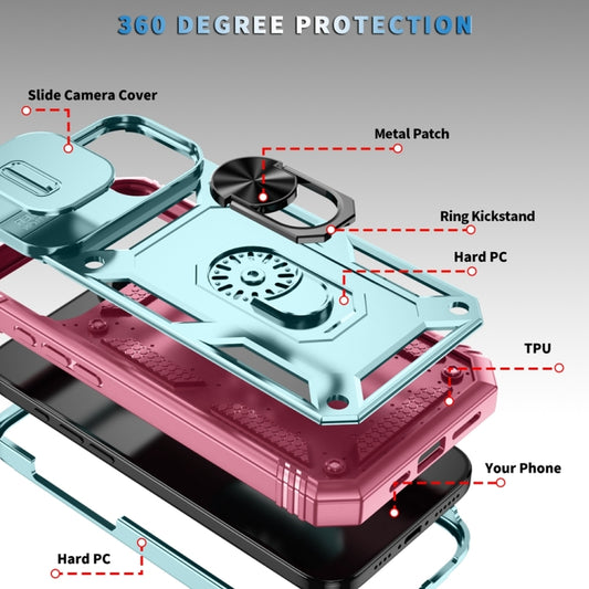 For iPhone 16 Plus Sliding Camshield TPU + PC Phone Case with Holder(Pink+Green) by buy2fix