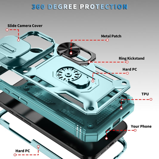 For iPhone 16 Plus Sliding Camshield TPU + PC Phone Case with Holder(Green) by buy2fix