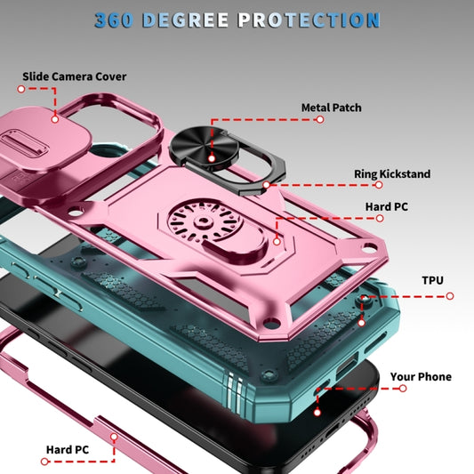For iPhone 16 Plus Sliding Camshield TPU + PC Phone Case with Holder(Green+Pink) by buy2fix
