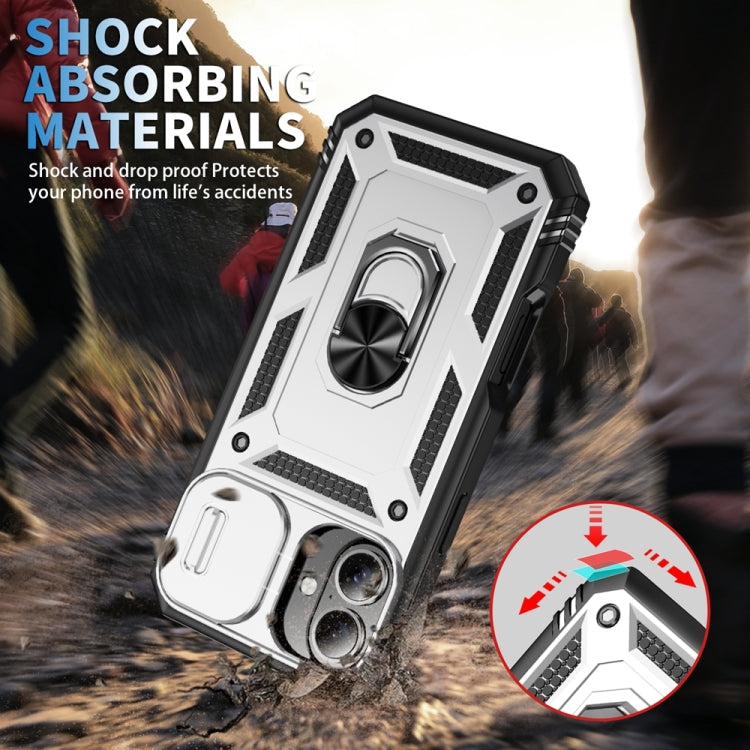 For iPhone 16 Sliding Camshield TPU + PC Phone Case with Holder(White+Black) by buy2fix