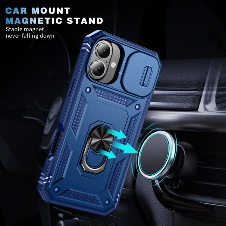 For iPhone 16 Sliding Camshield TPU + PC Phone Case with Holder(Navy Blue) by buy2fix