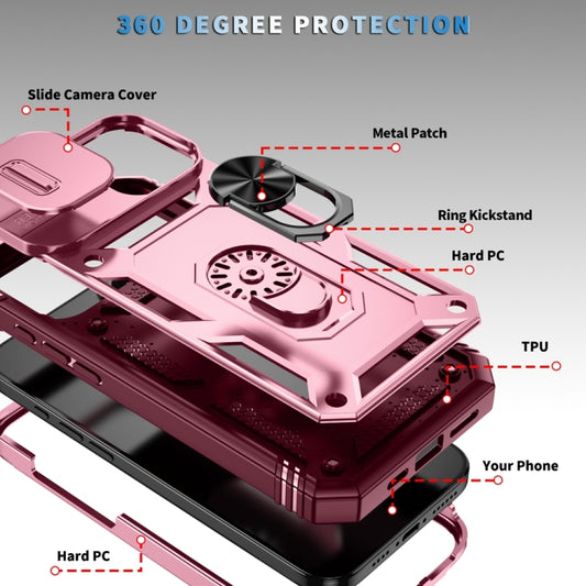 For iPhone 16 Sliding Camshield TPU + PC Phone Case with Holder(Pink+Rose Red) by buy2fix