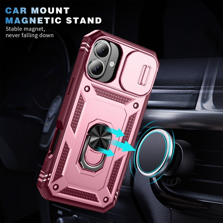 For iPhone 16 Sliding Camshield TPU + PC Phone Case with Holder(Pink+Rose Red) by buy2fix