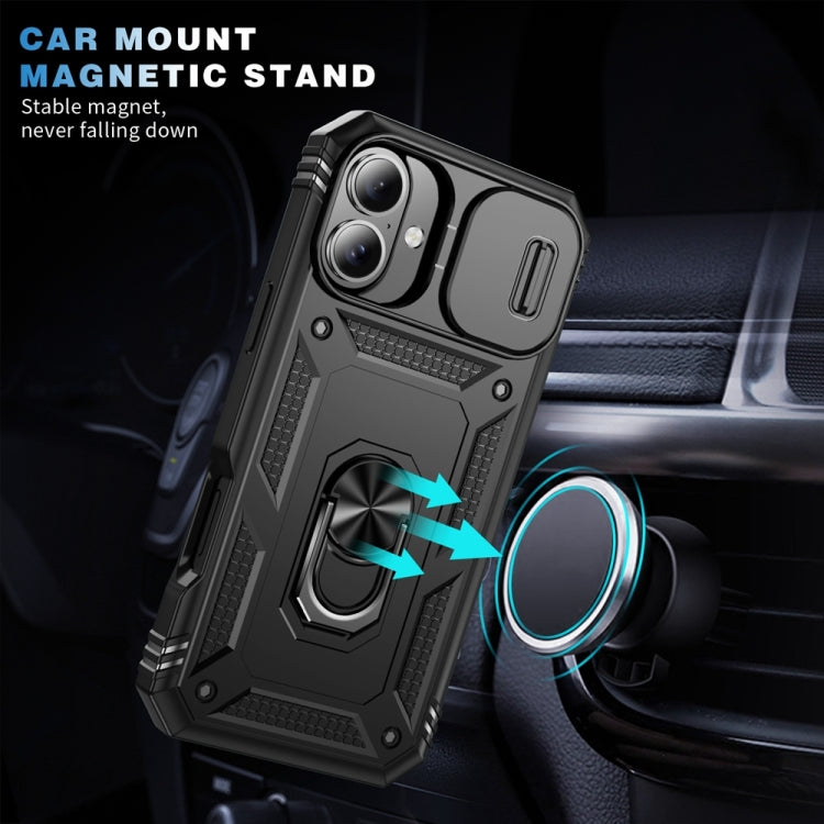 For iPhone 16 Sliding Camshield TPU + PC Phone Case with Holder(Black) by buy2fix
