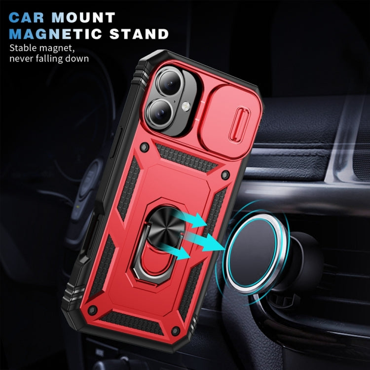 For iPhone 16 Sliding Camshield TPU + PC Phone Case with Holder(Red+Black) by buy2fix