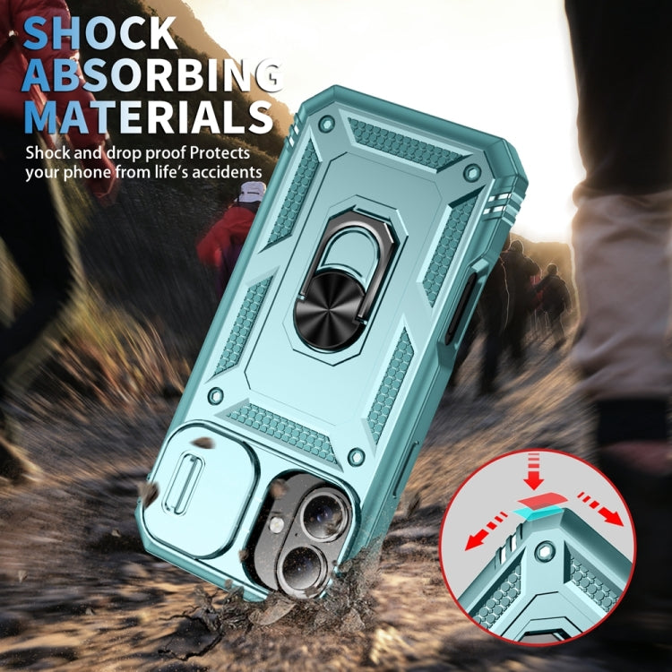 For iPhone 16 Sliding Camshield TPU + PC Phone Case with Holder(Green) by buy2fix