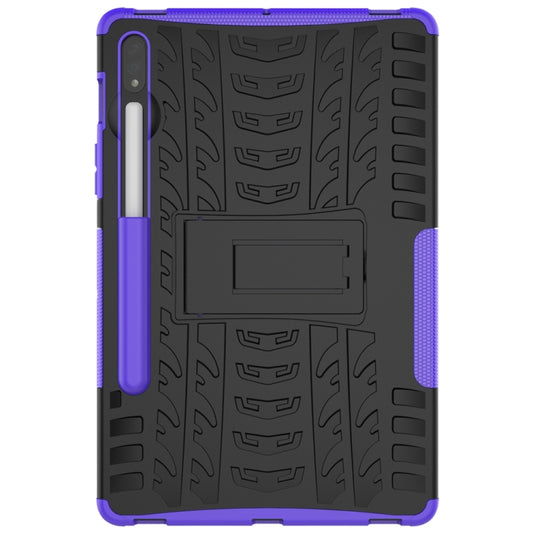 For Samsung Galaxy Tab S8 / Galaxy Tab S7 T870 / T875 Tire Texture Shockproof TPU+PC Protective Case with Holder(Purple) by buy2fix