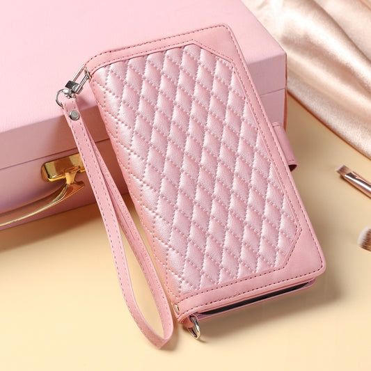 For Google Pixel 9 / 9 Pro Grid Texture Zipper Leather Phone Case with Lanyard(Rose Gold) by buy2fix