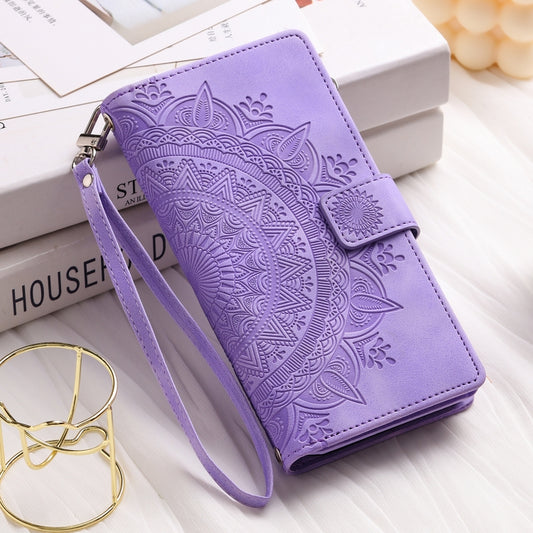 For Google Pixel 9 Pro XL Multi-Card Totem Zipper Leather Phone Case(Purple) by buy2fix