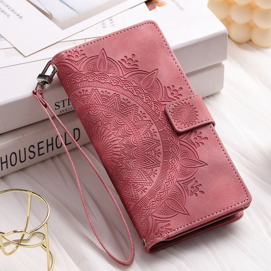 For Google Pixel 9 / 9 Pro Multi-Card Totem Zipper Leather Phone Case(Pink) by buy2fix