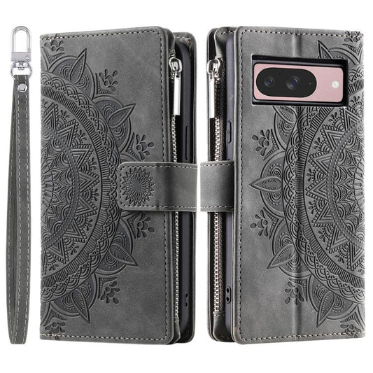 For Google Pixel 10 Multi-Card Totem Zipper Leather Phone Case(Grey) - Google Cases by buy2fix | Online Shopping UK | buy2fix