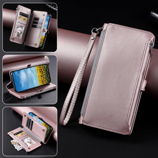 For Google Pixel 9 Pro XL Leather Stitching Multi-card Slot Zipper Phone Case(Rose Gold) by buy2fix