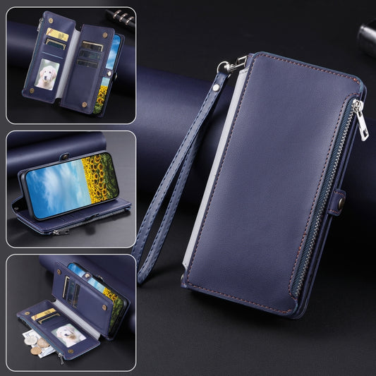 For Google Pixel 9 / 9 Pro Leather Stitching Multi-card Slot Zipper Phone Case(Blue) by buy2fix