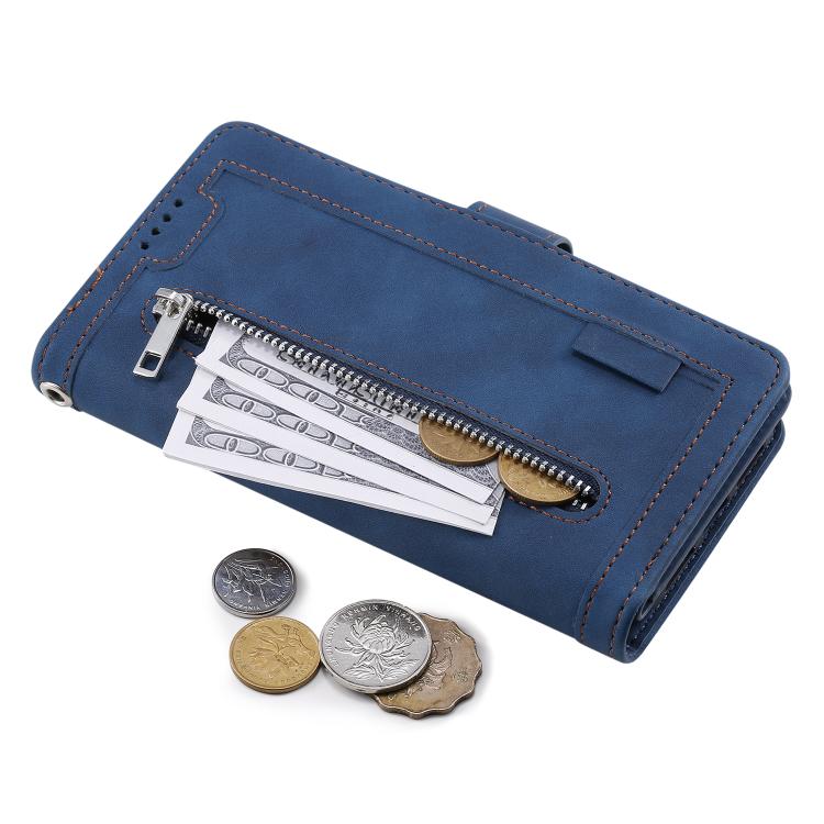 For Google Pixel 10 / 10 Pro Nine Card Zipper Bag Leather Phone Case with Lanyard(Blue) - Google Cases by buy2fix | Online Shopping UK | buy2fix