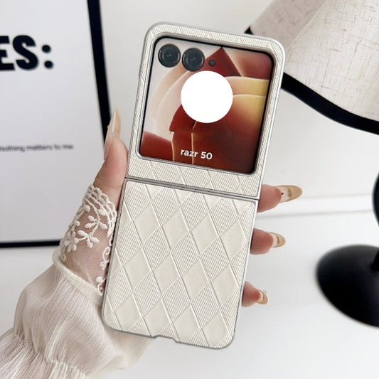 For Motorola Razr 50 Ultra Pearlescent Paint Diamond Shaped Checkered Leather Phone Case(Silver) by buy2fix