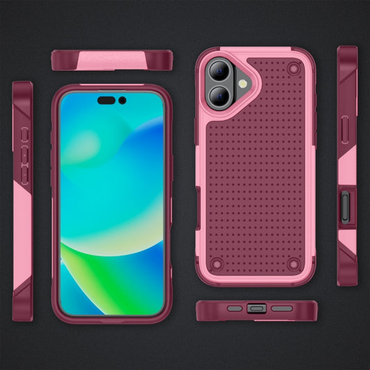 For iPhone 16 Plus PC + TPU Shockproof Protective Phone Case(Pink+Dark Red) by buy2fix