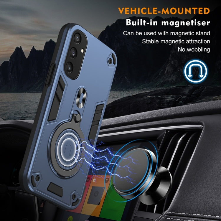 For Samsung Galaxy S25 5G Metal Ring 360 Degree Rotating Holder PC Hybrid TPU Phone Case(Navy Blue) by buy2fix