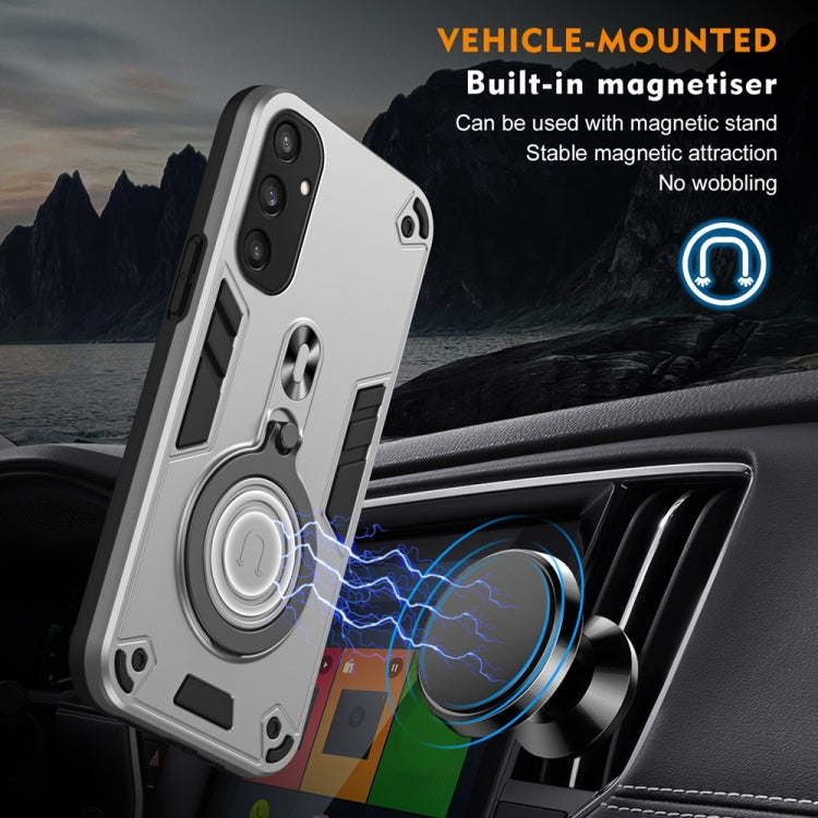 For Samsung Galaxy S25 5G Metal Ring 360 Degree Rotating Holder PC Hybrid TPU Phone Case(Silver Grey) by buy2fix