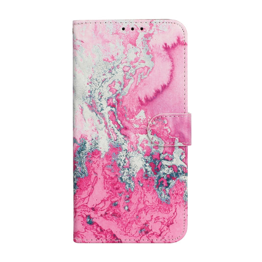 For iPhone 16 Pro Colored Drawing Marble Pattern Leather Phone Case(Pink Seawater) by buy2fix
