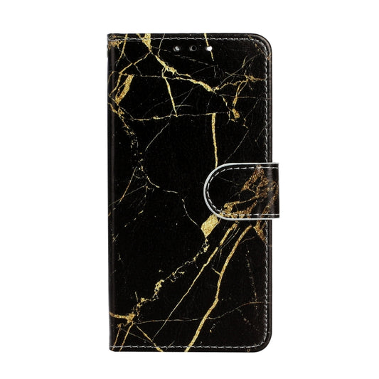 For iPhone 16 Plus Colored Drawing Marble Pattern Leather Phone Case(Black Gold Marble) by buy2fix