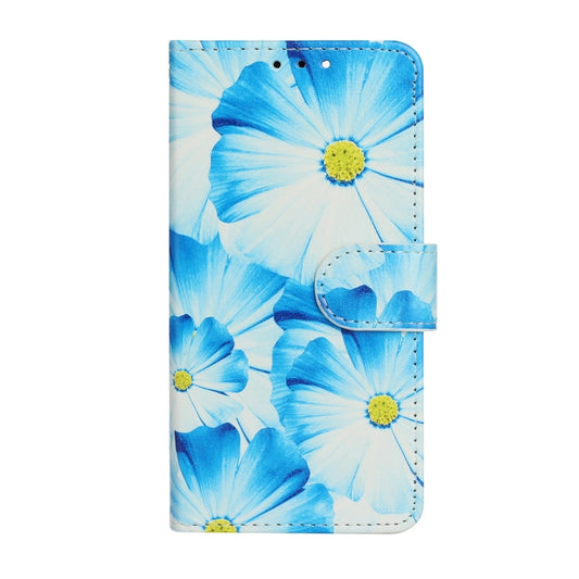 For iPhone 16 Plus Colored Drawing Marble Pattern Leather Phone Case(Blue Flower) by buy2fix