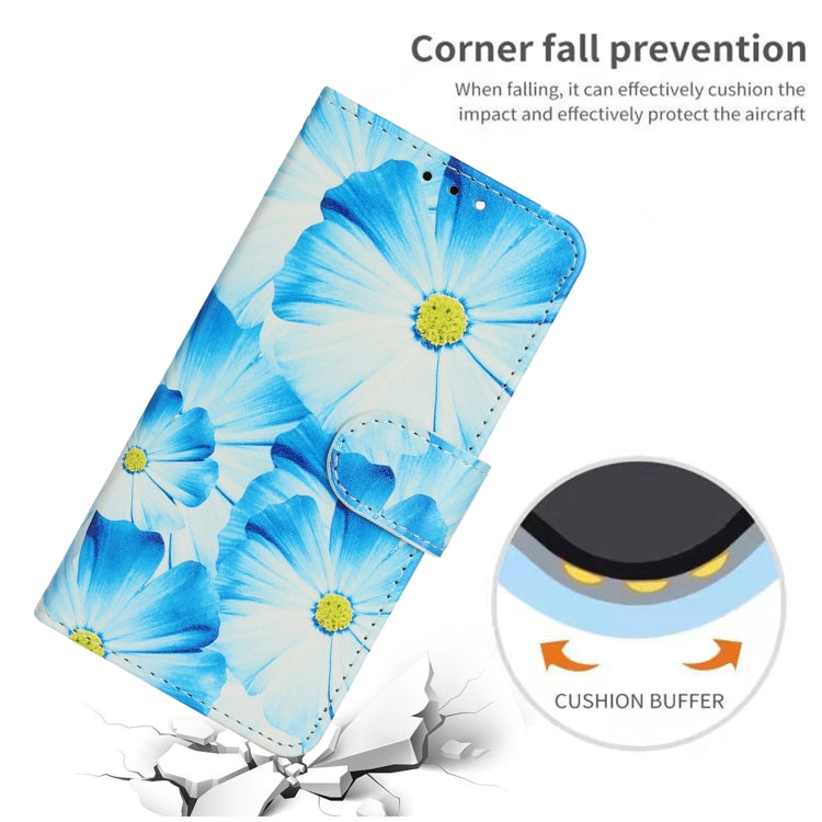 For iPhone 16 Plus Colored Drawing Marble Pattern Leather Phone Case(Blue Flower) by buy2fix