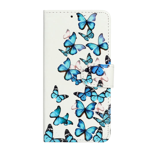 For iPhone 16 Plus Colored Drawing Marble Pattern Leather Phone Case(Little Blue Butterflies) by buy2fix