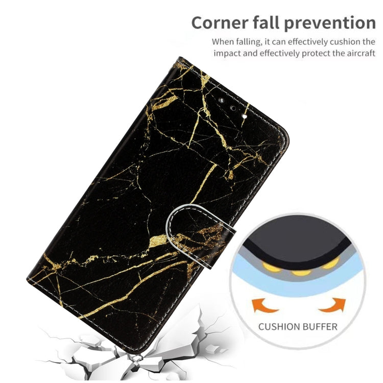 For iPhone 16 Colored Drawing Marble Pattern Leather Phone Case(Black Gold Marble) by buy2fix