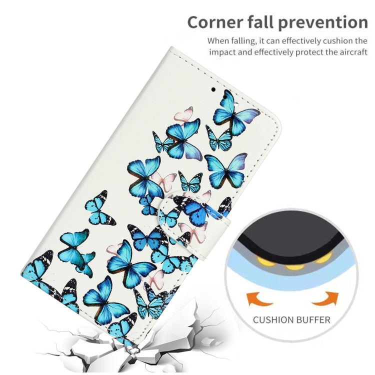 For iPhone 16 Colored Drawing Marble Pattern Leather Phone Case(Little Blue Butterflies) by buy2fix