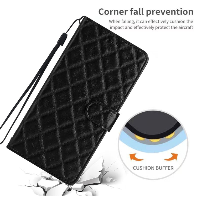 For iPhone 16 Plus Rhombus Lattice Texture Leather Phone Case(Black) by buy2fix