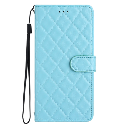 For iPhone 16 Rhombus Lattice Texture Leather Phone Case(Light Blue) by buy2fix