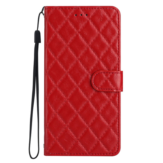 For iPhone 16 Rhombus Lattice Texture Leather Phone Case(Red) by buy2fix